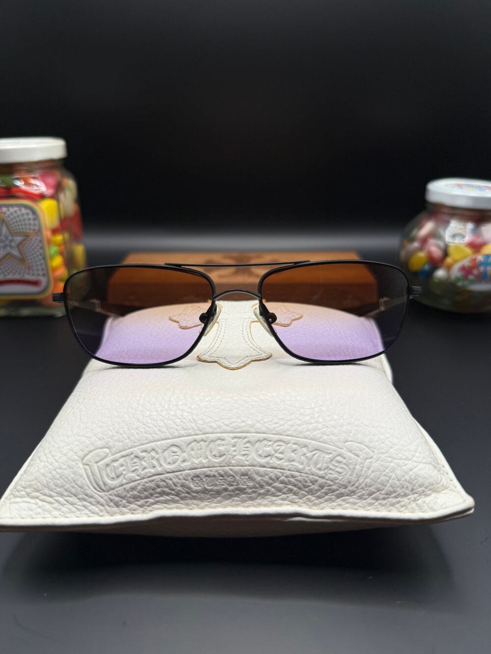 Chrome Hearts Skysaw II Sunglasses Wood Temple Cross Brown Gradient Lens